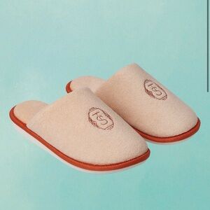 Beige and Brown Embroidered Slippers